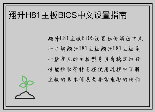 翔升H81主板BIOS中文设置指南